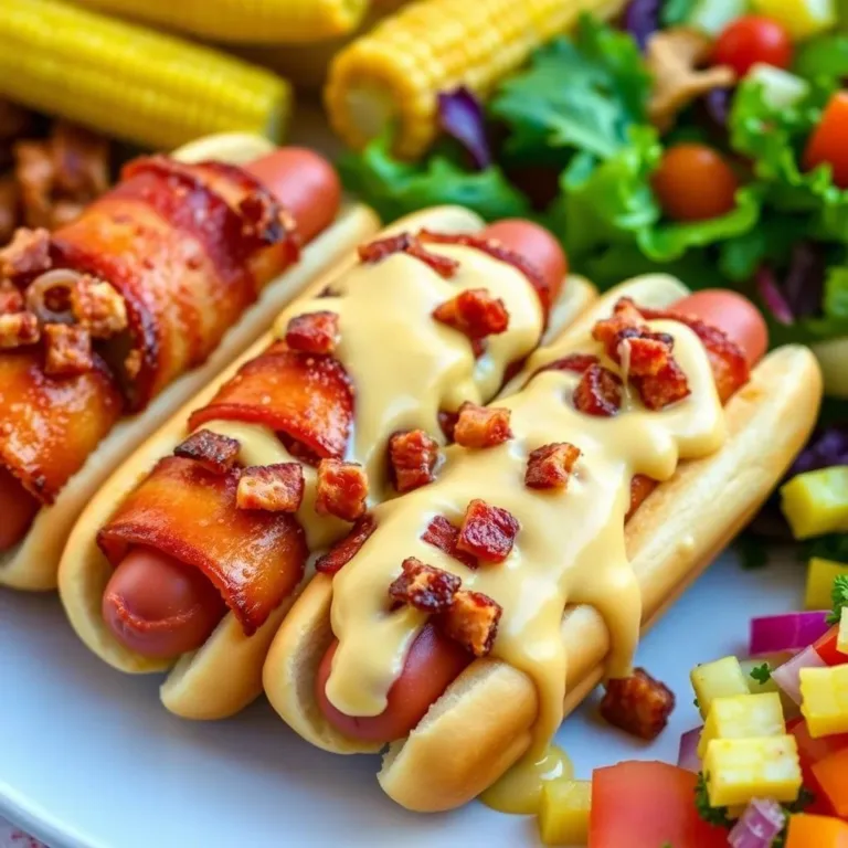 Bacon-Wrapped Hot Dogs with Cheese Sauce Recipe