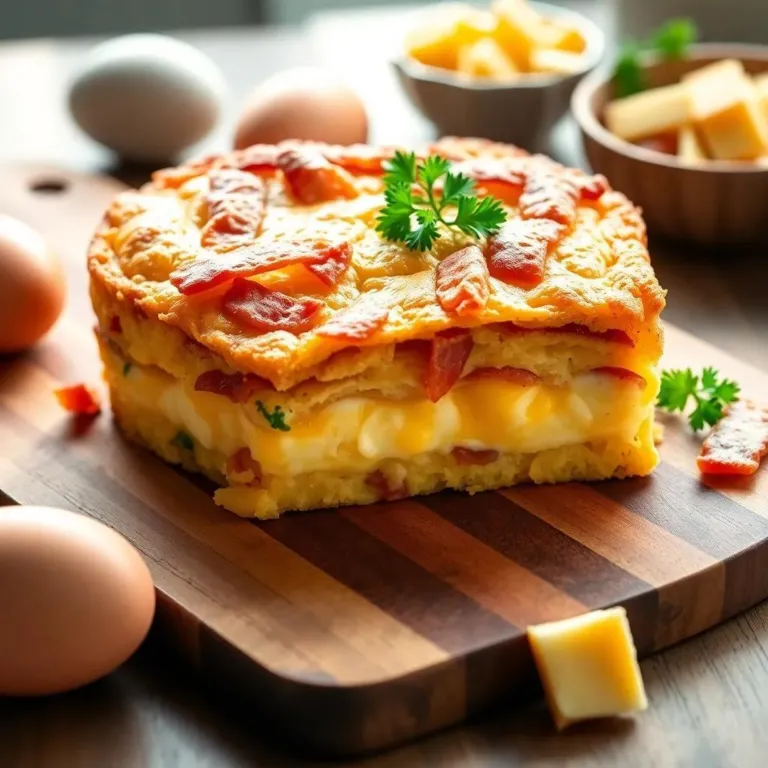 Cheese and Bacon Breakfast Strata Cake Recipe