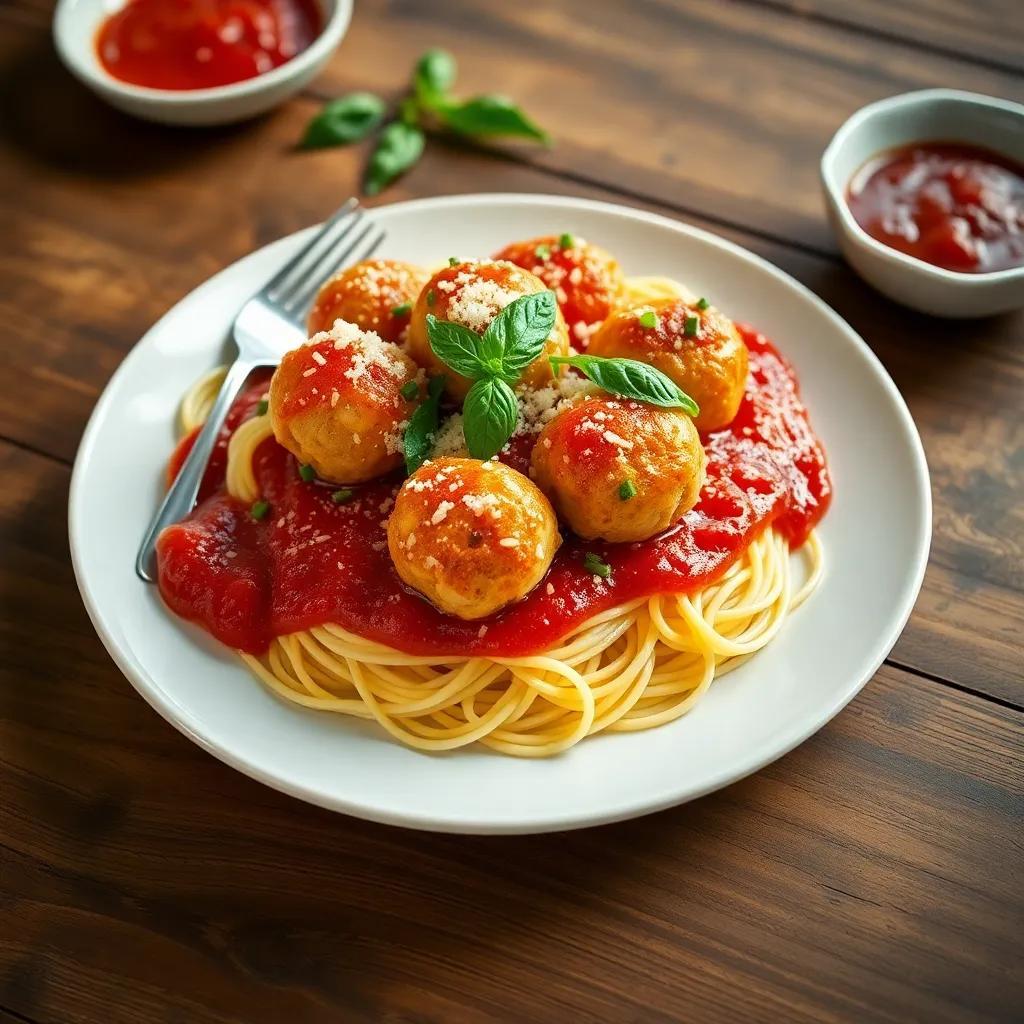 Baked Chicken Meatballs with Spaghetti Recipe