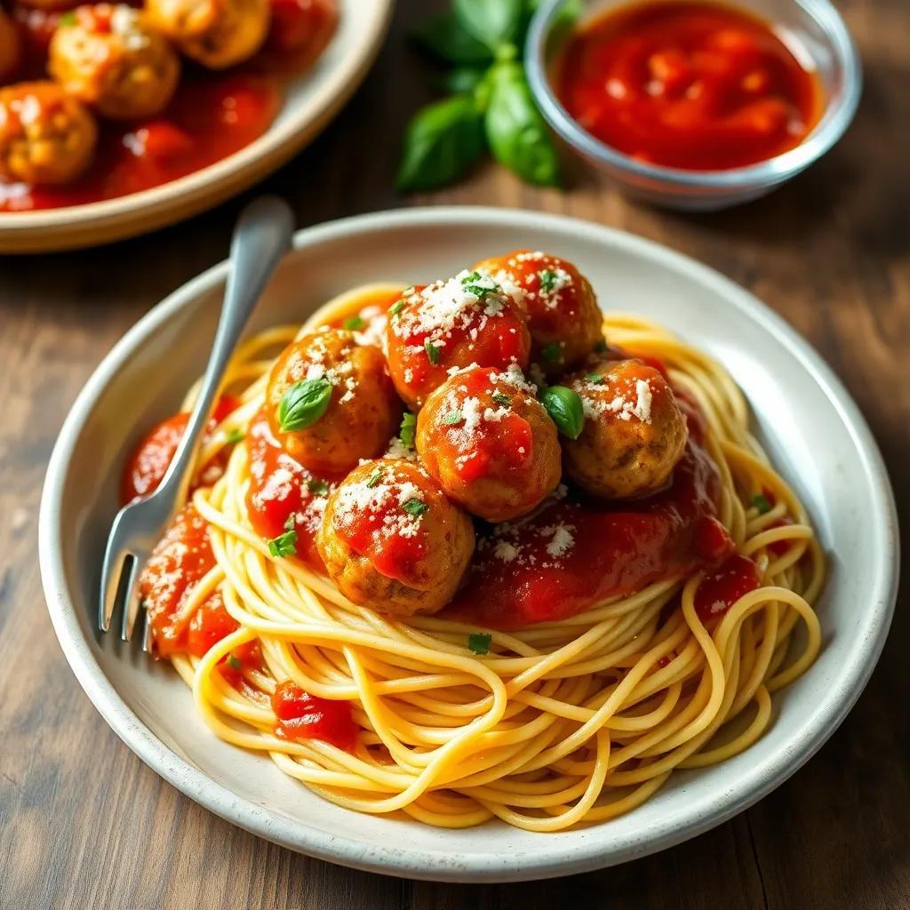 Baked Chicken Meatballs with Spaghetti Recipe