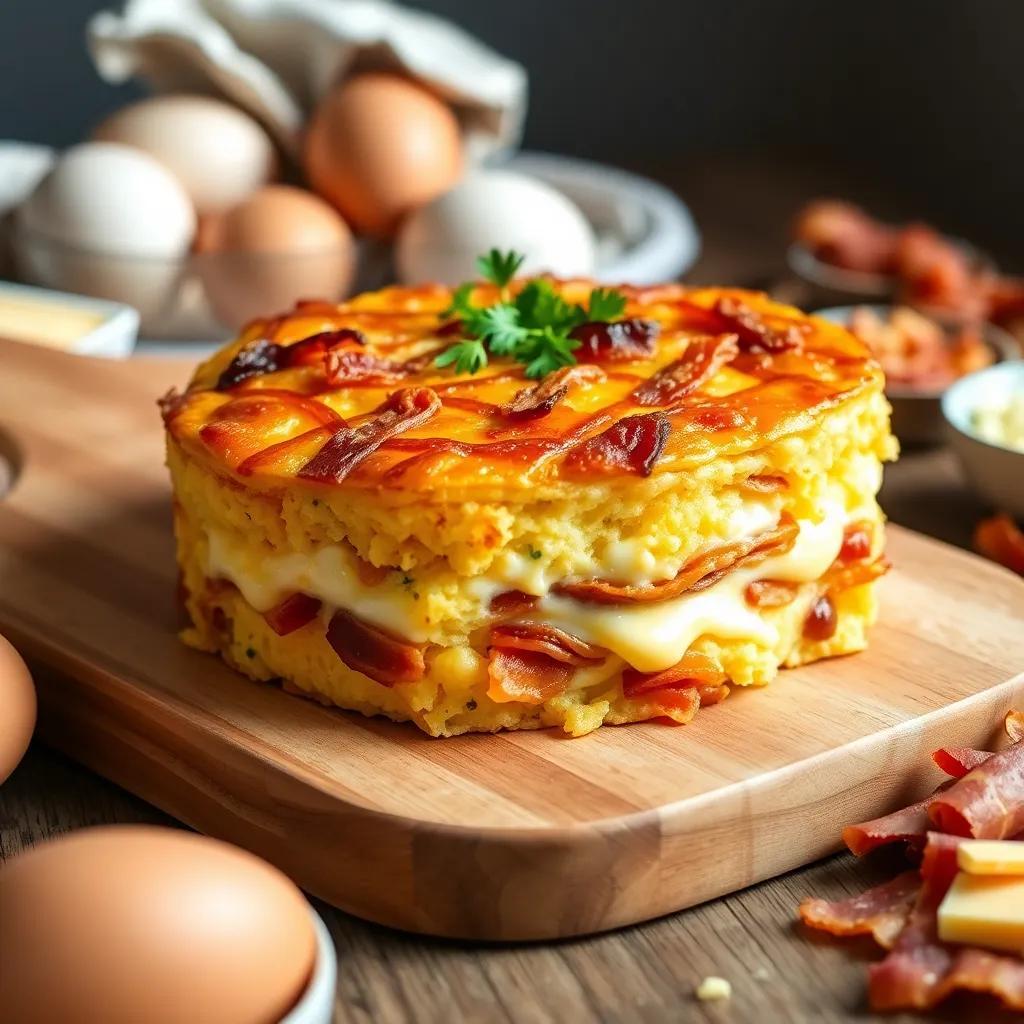 Cheese and Bacon Breakfast Strata Cake Recipe