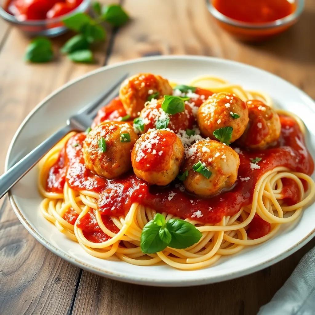 Baked Chicken Meatballs with Spaghetti Recipe