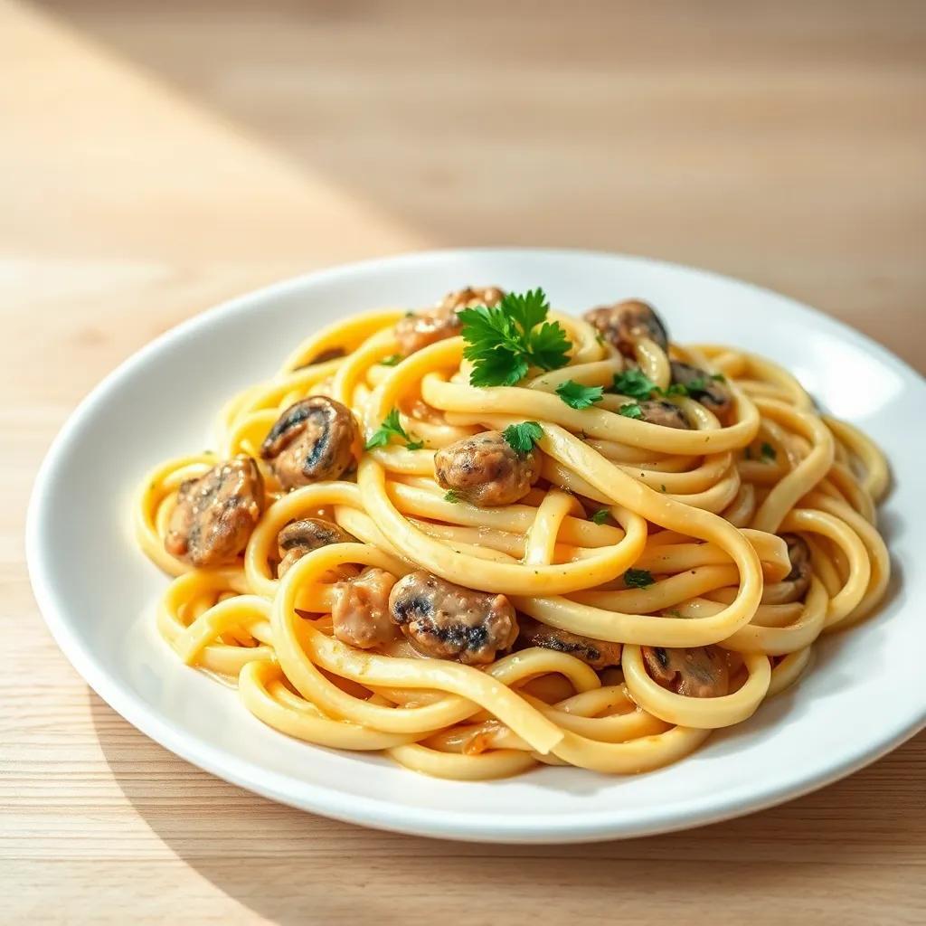 Creamy Chicken ​Mushroom Fettuccine Recipe